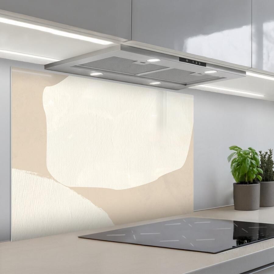 KitchenYeah Spatscherm 90x60 cm Zelfklevende achterwand Beige Abstract Modern Keuken muurbeschermer Spatwand fornuis