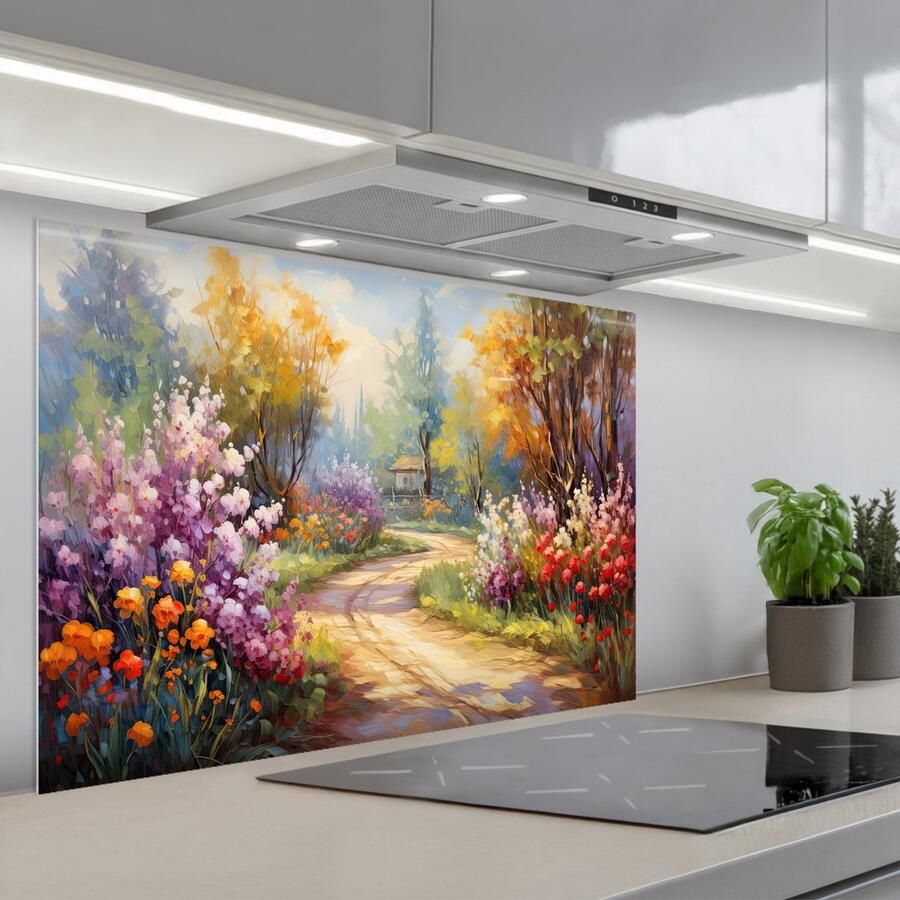 KitchenYeah Spatscherm 90x60 cm Zelfklevende achterwand Bloemen Bomen Kunst Watercolor Keuken muurbeschermer Spatwand fornuis