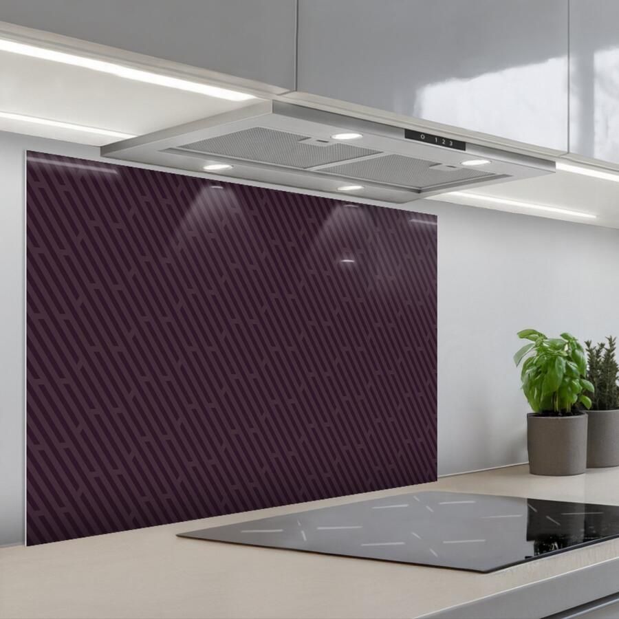 KitchenYeah Spatscherm 90x60 cm Zelfklevende achterwand Donker Paars Patroon Strepen Keuken muurbeschermer Spatwand fornuis