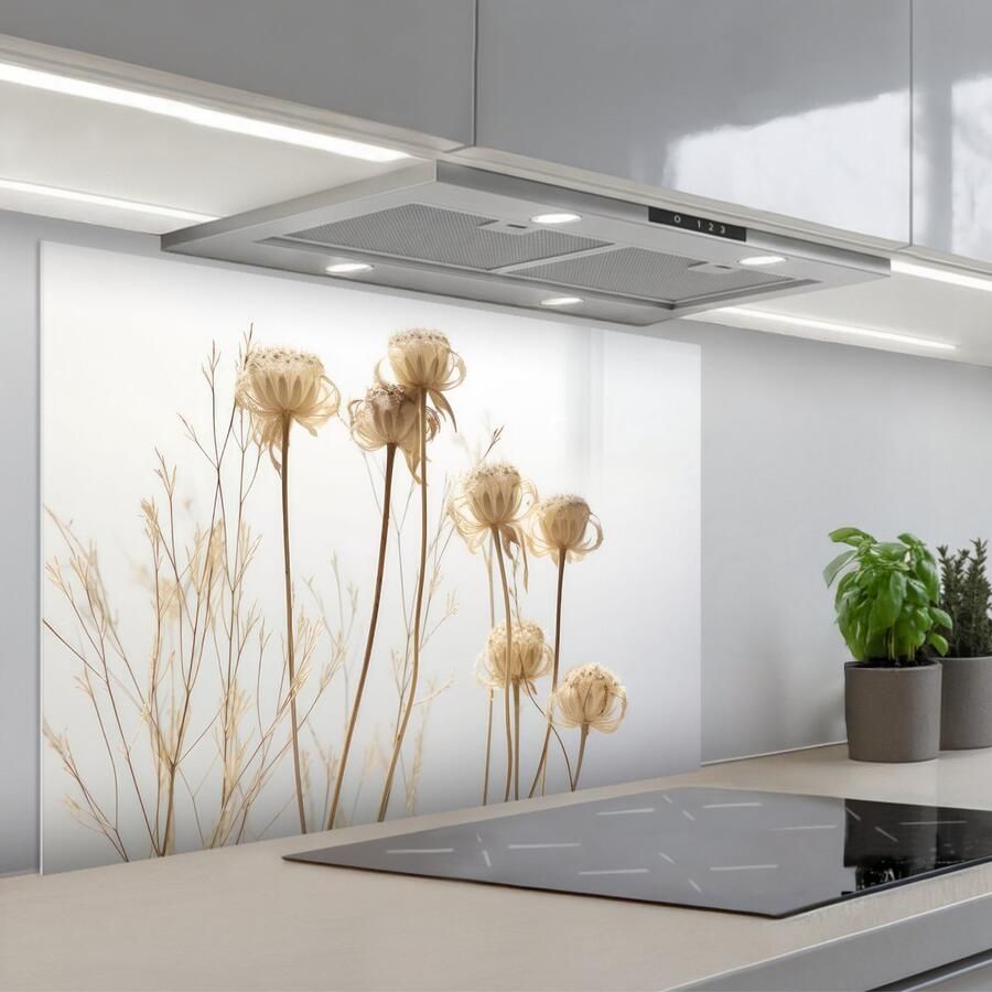 KitchenYeah Spatscherm 90x60 cm Zelfklevende achterwand Droogbloemen Natuur Botanisch Keuken muurbeschermer Spatwand fornuis