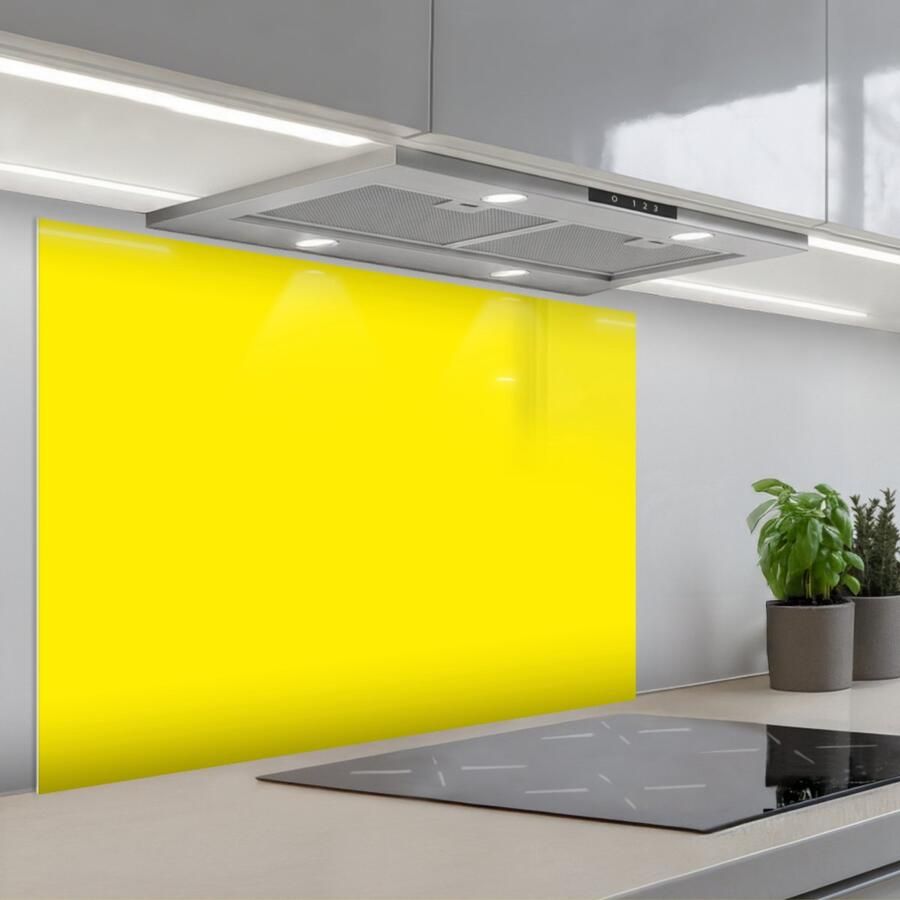 KitchenYeah Spatscherm 90x60 cm Zelfklevende achterwand Geel Citroen Neon Kleuren Keuken muurbeschermer Spatwand fornuis
