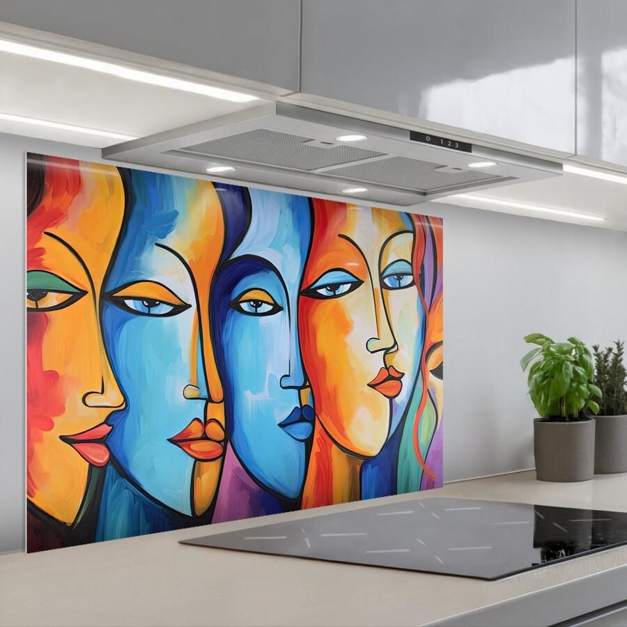 KitchenYeah Spatscherm 90x60 cm Zelfklevende achterwand Hoofd Olieverf Schilderij Kleurrijk Keuken muurbeschermer Spatwand fornuis