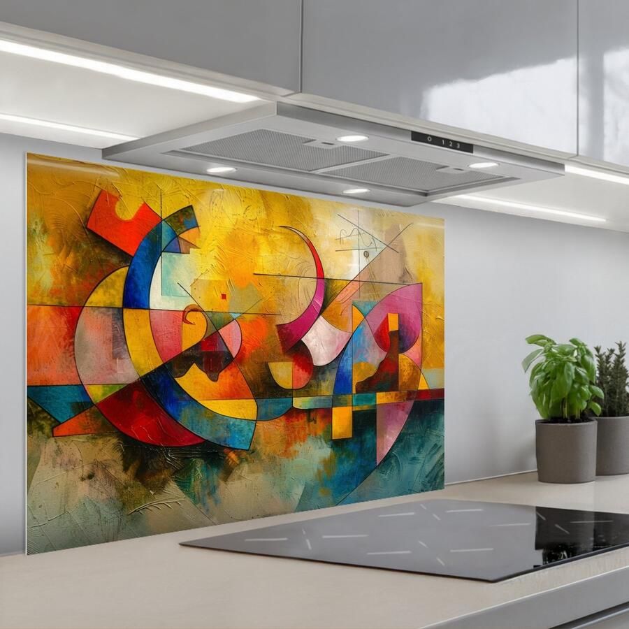 KitchenYeah Spatscherm 90x60 cm Zelfklevende achterwand Kunst Abstract Aesthetic Kleurrijk Art Keuken muurbeschermer Spatwand fornuis