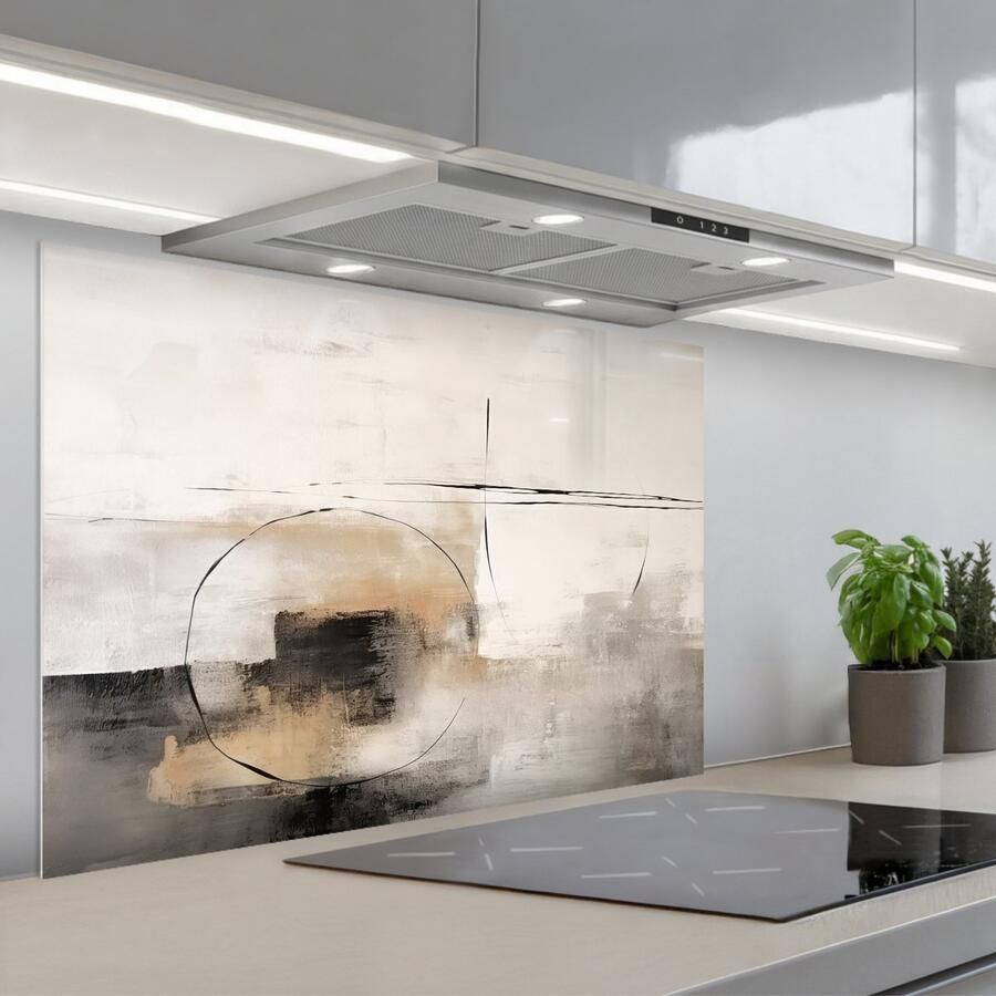 KitchenYeah Spatscherm 90x60 cm Zelfklevende achterwand Kunst Abstract Grijs Industrieel Keuken muurbeschermer Spatwand fornuis