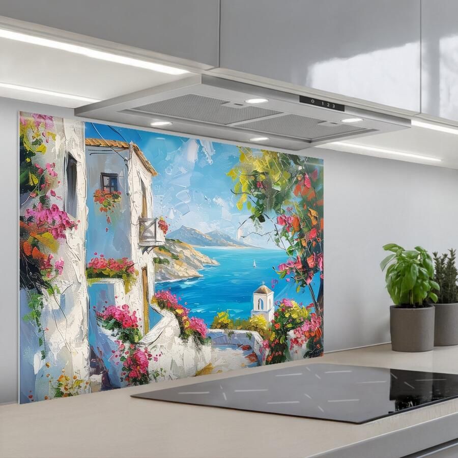 KitchenYeah Spatscherm 90x60 cm Zelfklevende achterwand Landschap Bloemen Natuur Zomer Keuken muurbeschermer Spatwand fornuis