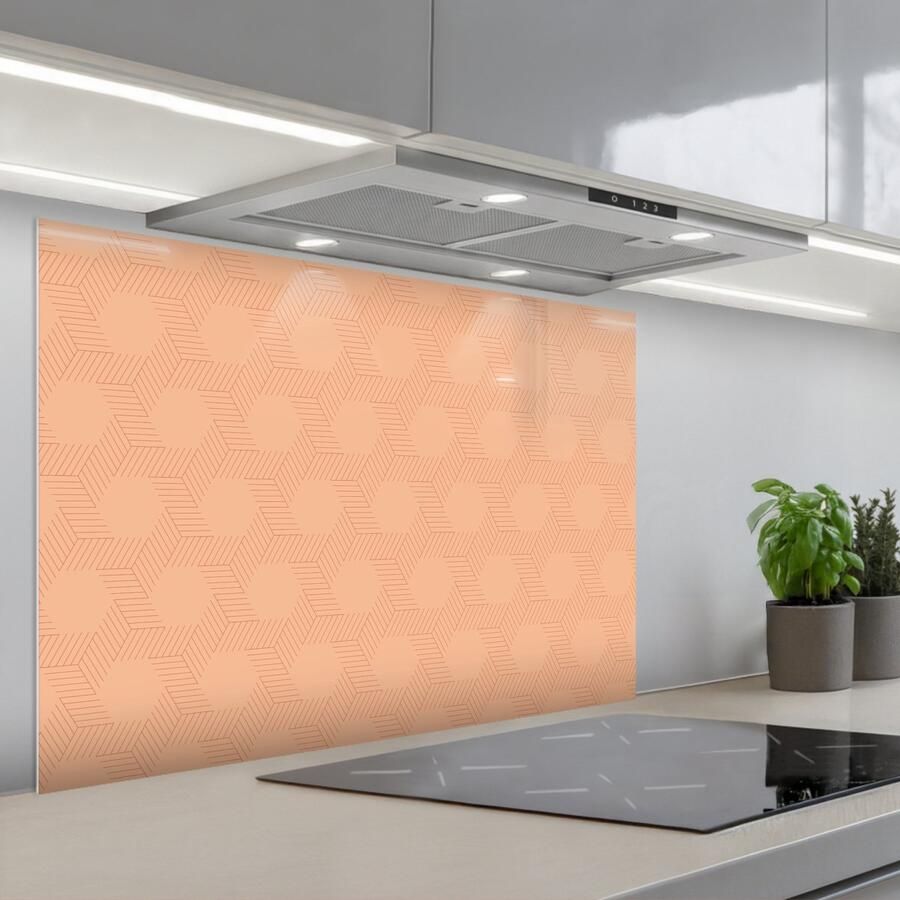 KitchenYeah Spatscherm 90x60 cm Zelfklevende achterwand Patroon Oranje Lijnen Keuken muurbeschermer Spatwand fornuis