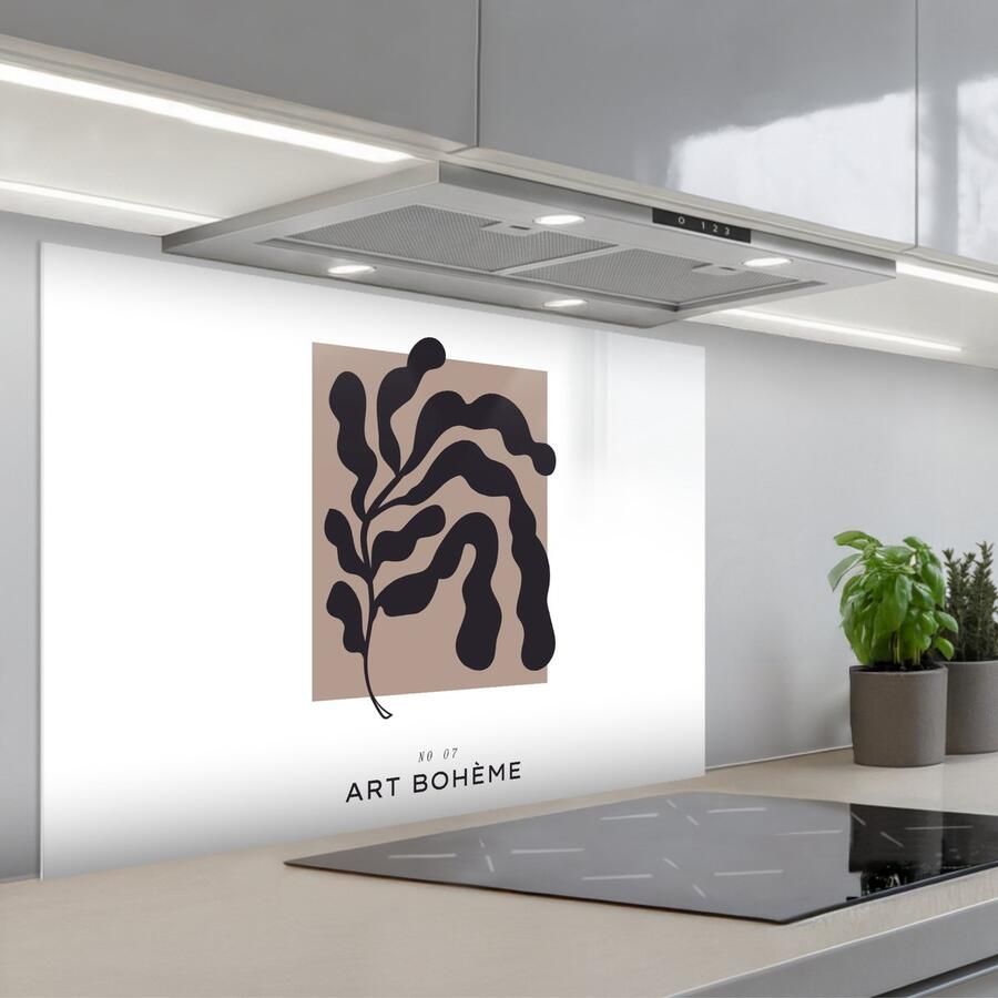 KitchenYeah Spatscherm 90x60 cm Zelfklevende achterwand Planten Abstract Boho Keuken muurbeschermer Spatwand fornuis