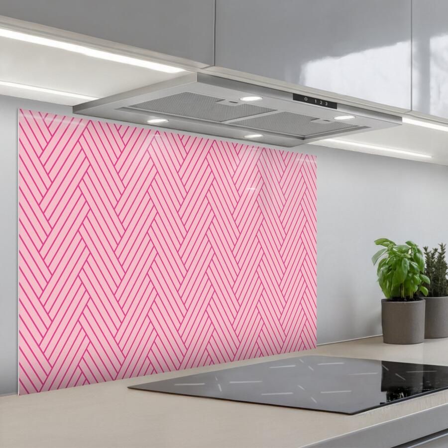 KitchenYeah Spatscherm 90x60 cm Zelfklevende achterwand Roze Patroon Lijnen Keuken muurbeschermer Spatwand fornuis