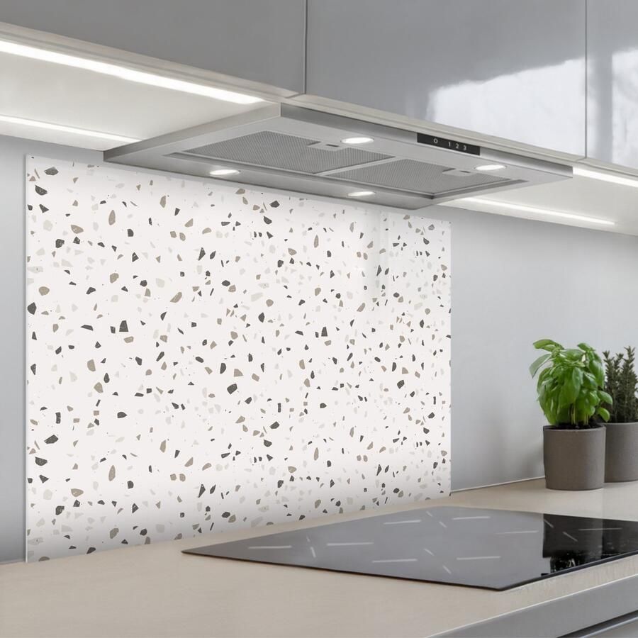 KitchenYeah Spatscherm 90x60 cm Zelfklevende achterwand Terrazzo Patroon Créme Keuken muurbeschermer Spatwand fornuis