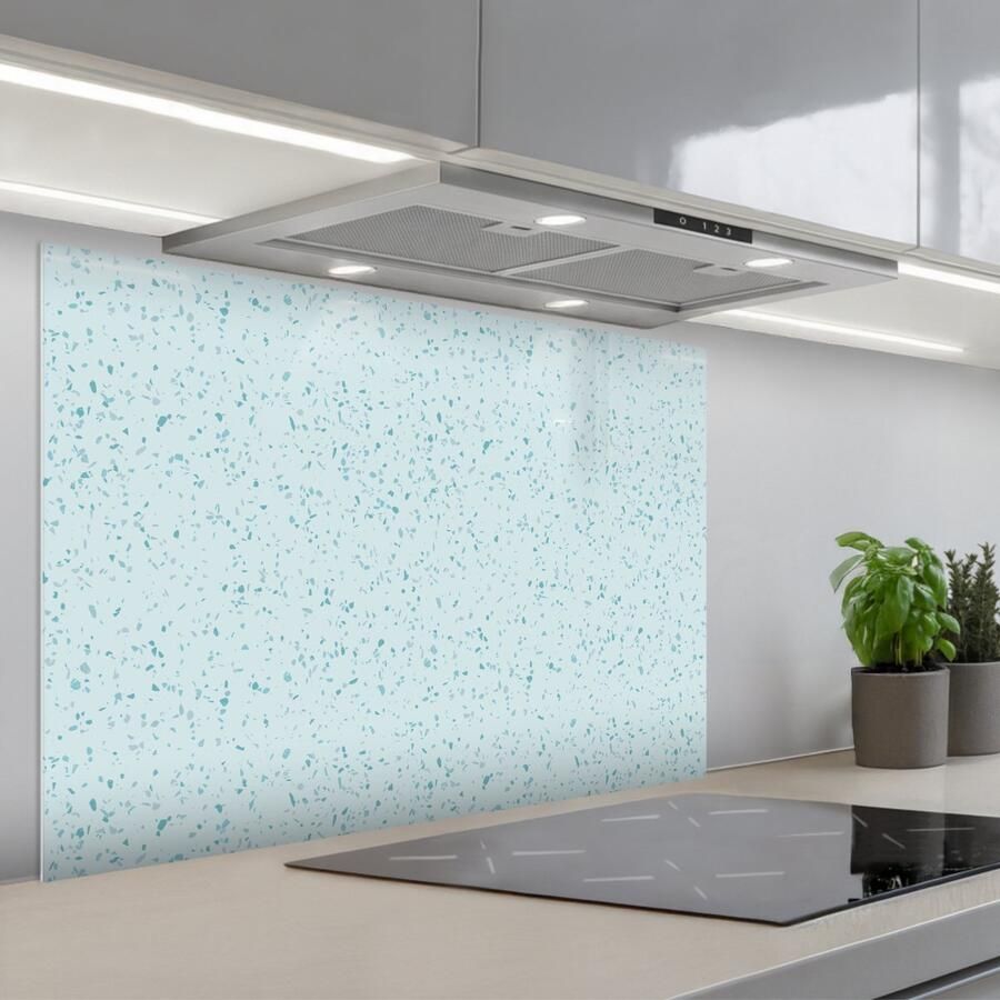 KitchenYeah Spatscherm 80x55 cm Zelfklevende achterwand Terrazzo Patroon Kleurrijk Baby Blauw Keuken muurbeschermer Spatwand fornuis