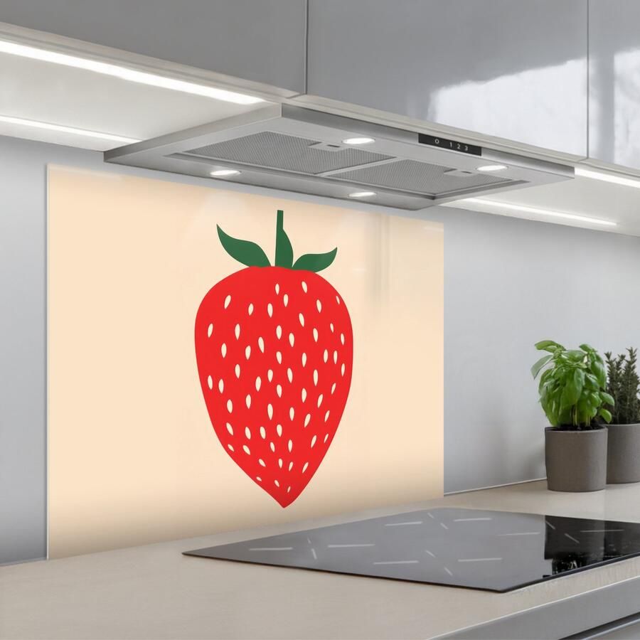 KitchenYeah Spatscherm 80x60 cm Zelfklevende achterwand Aardbei Rood Modern Boho Keuken muurbeschermer Spatwand fornuis