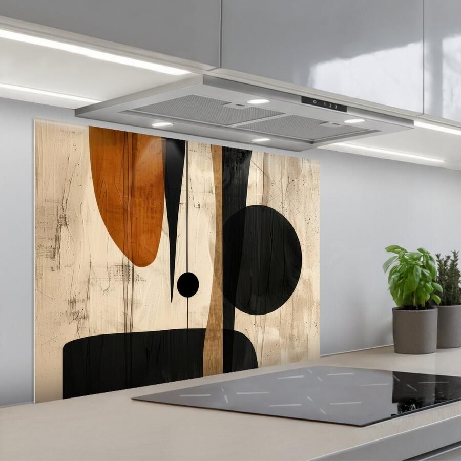 KitchenYeah Spatscherm 80x60 cm Zelfklevende achterwand Abstract Kunst Vormen Modern Keuken muurbeschermer Spatwand fornuis