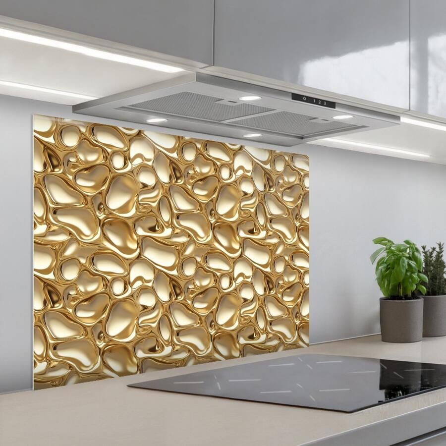 KitchenYeah Spatscherm 80x60 cm Zelfklevende achterwand Abstract Modern Goud Keuken muurbeschermer Spatwand fornuis