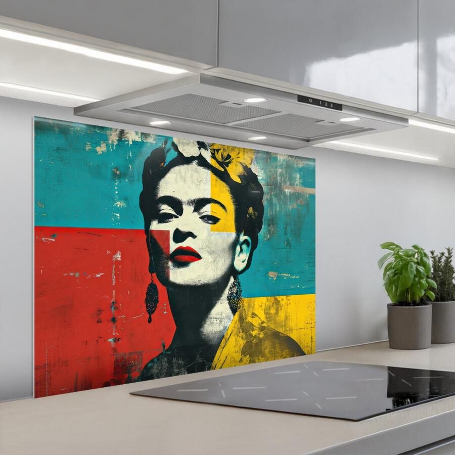 KitchenYeah Spatscherm 80x60 cm Zelfklevende achterwand Bloemen Felle kleuren Grafisch Modern Keuken muurbeschermer Spatwand fornuis