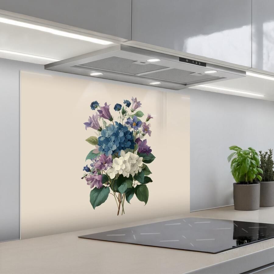 KitchenYeah Spatscherm 80x60 cm Zelfklevende achterwand Bloemen Gedetailleerd Rust Realistisch Keuken muurbeschermer Spatwand fornuis