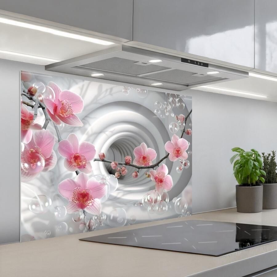 KitchenYeah Spatscherm 80x60 cm Zelfklevende achterwand Bloemen Tunnel Abstact 3D effect Keuken muurbeschermer Spatwand fornuis