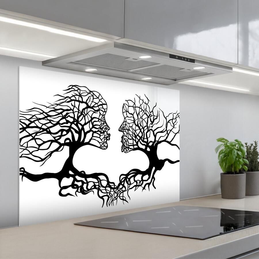KitchenYeah Spatscherm 80x60 cm Zelfklevende achterwand Bomen Gezicht Kunst Abstract Keuken muurbeschermer Spatwand fornuis