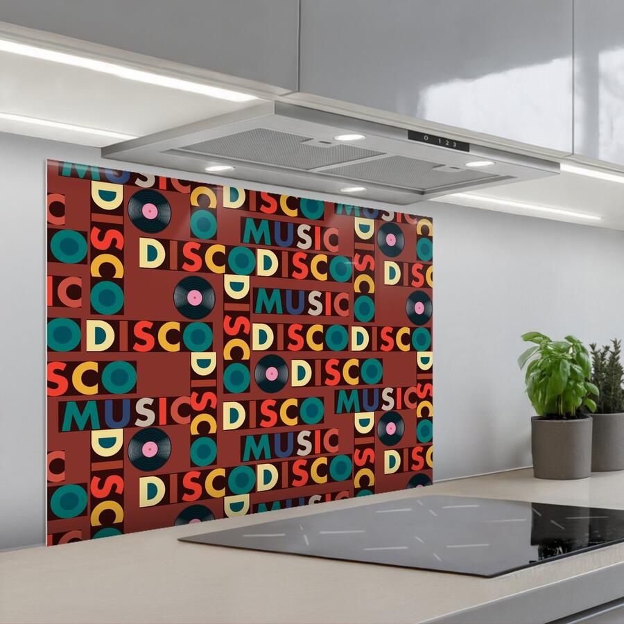 KitchenYeah Spatscherm 80x60 cm Zelfklevende achterwand Bruin Retro Disco Patroon Keuken muurbeschermer Spatwand fornuis