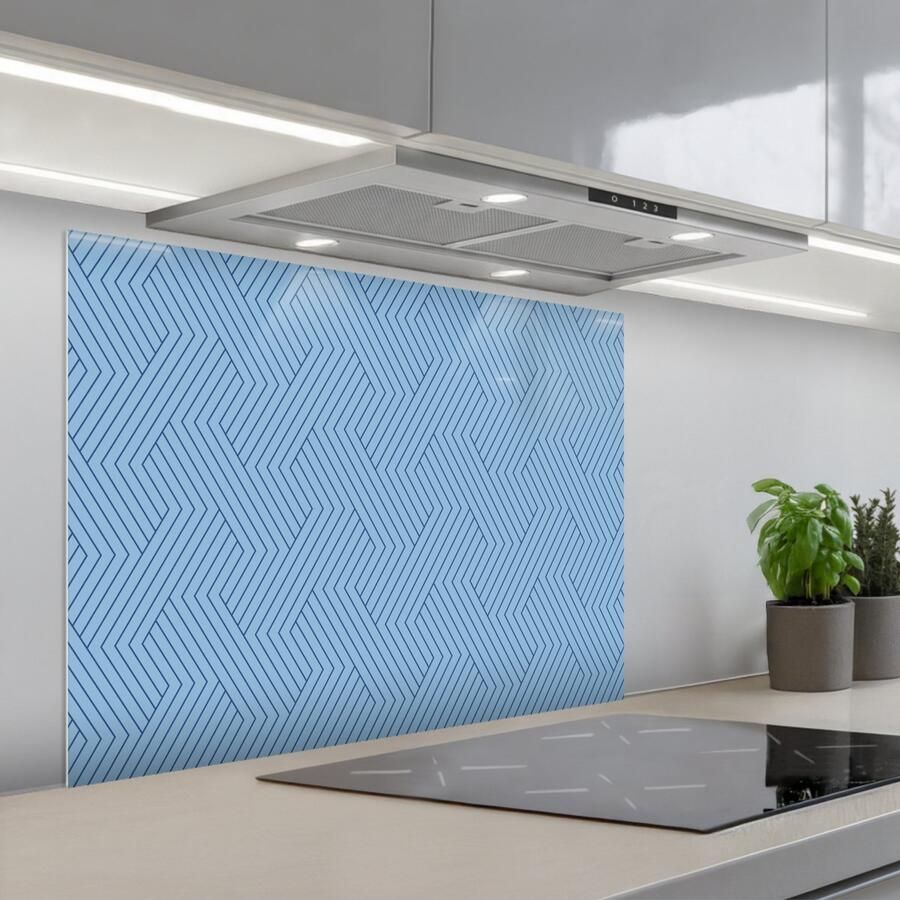 KitchenYeah Spatscherm 90x70 cm Zelfklevende achterwand Donkerblauw Patroon Lijnen Keuken muurbeschermer Spatwand fornuis