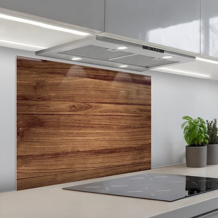 KitchenYeah Spatscherm 80x60 cm Zelfklevende achterwand Houtlook Bruin Keuken muurbeschermer Spatwand fornuis