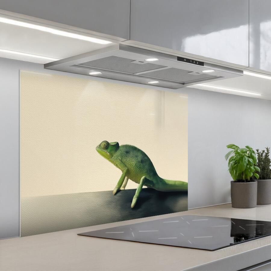 KitchenYeah Spatscherm 80x60 cm Zelfklevende achterwand Kameleon Groen Minimalistisch Keuken muurbeschermer Spatwand fornuis