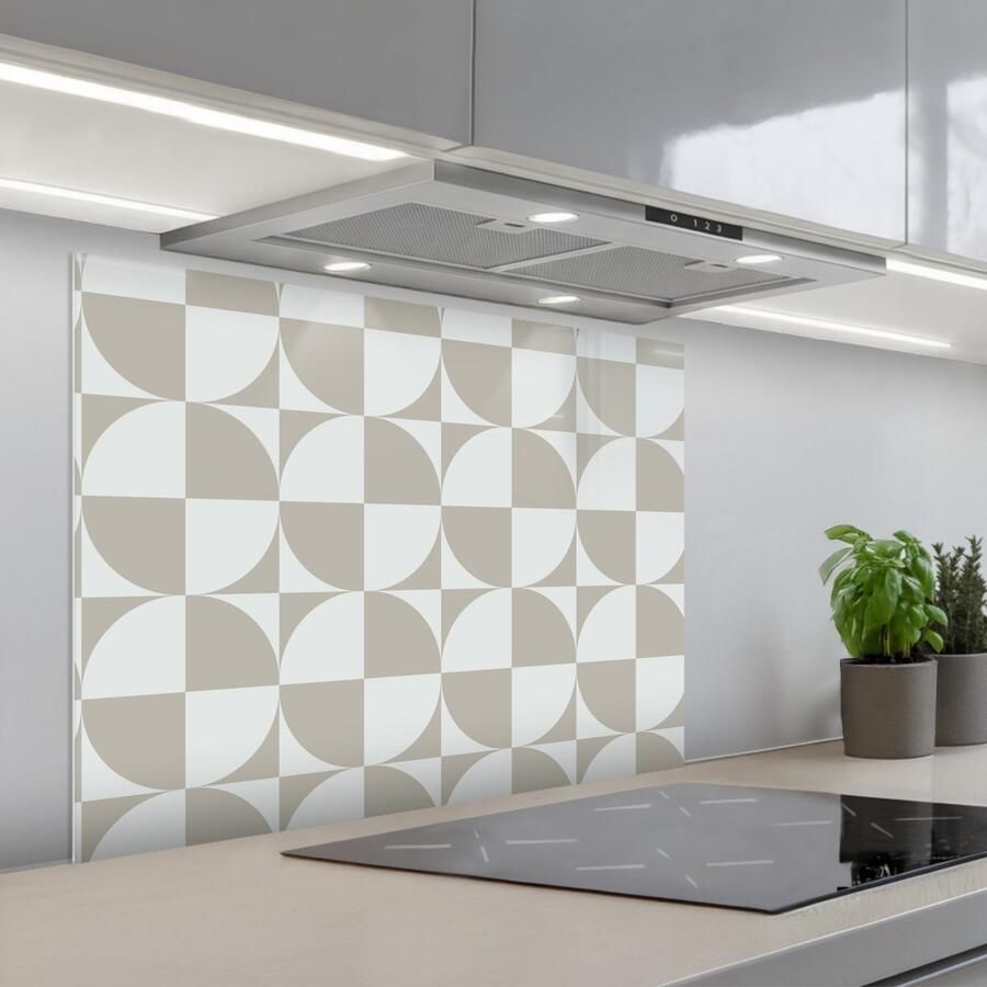KitchenYeah Spatscherm 80x60 cm Zelfklevende achterwand Lichtgrijs Wit Vierkant Rond Keuken muurbeschermer Spatwand fornuis