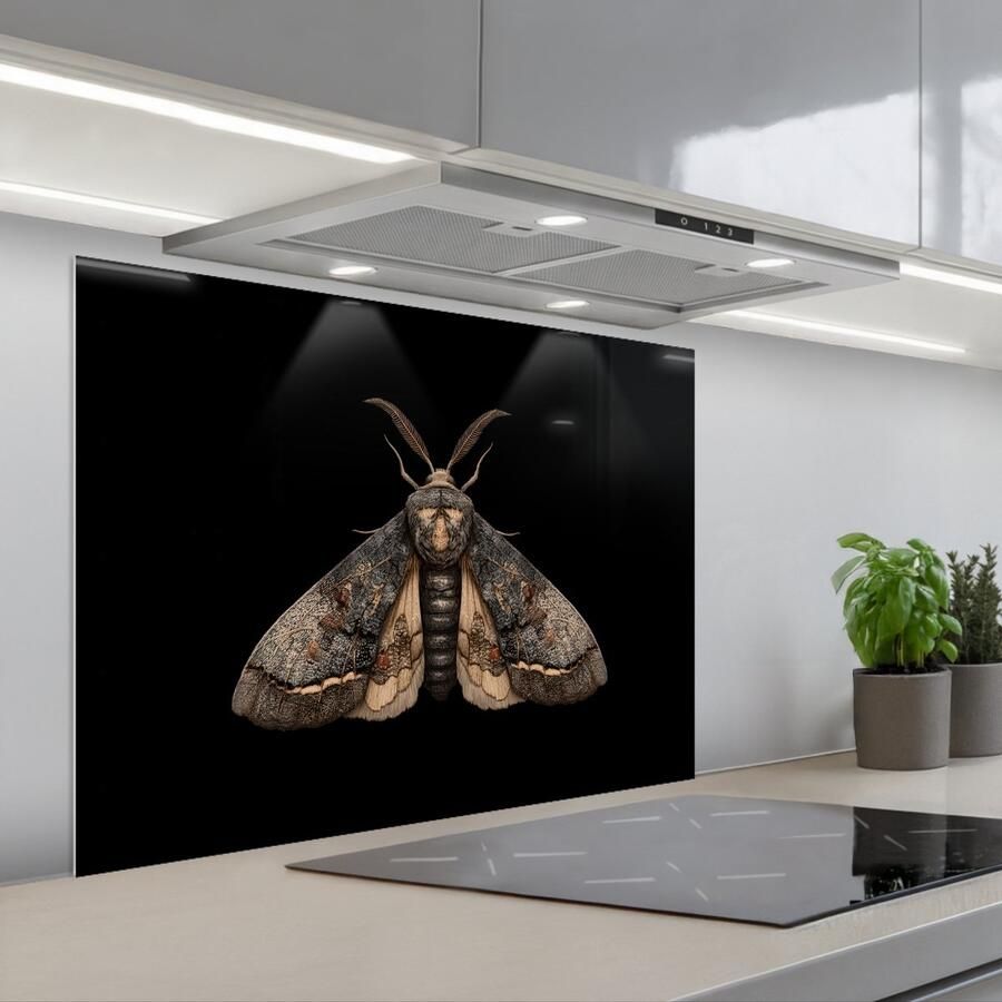 KitchenYeah Spatscherm 80x60 cm Zelfklevende achterwand Mot Bladachtig Grijs Keuken muurbeschermer Spatwand fornuis