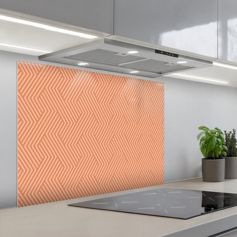 KitchenYeah Spatscherm 90x70 cm Zelfklevende achterwand Oranje Strepen Patroon Keuken muurbeschermer Spatwand fornuis