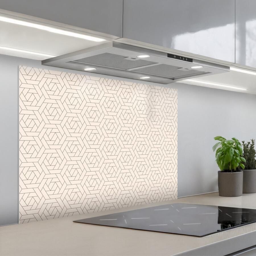 KitchenYeah Spatscherm 80x60 cm Zelfklevende achterwand Patroon Beige Lijnen Bruin Keuken muurbeschermer Spatwand fornuis