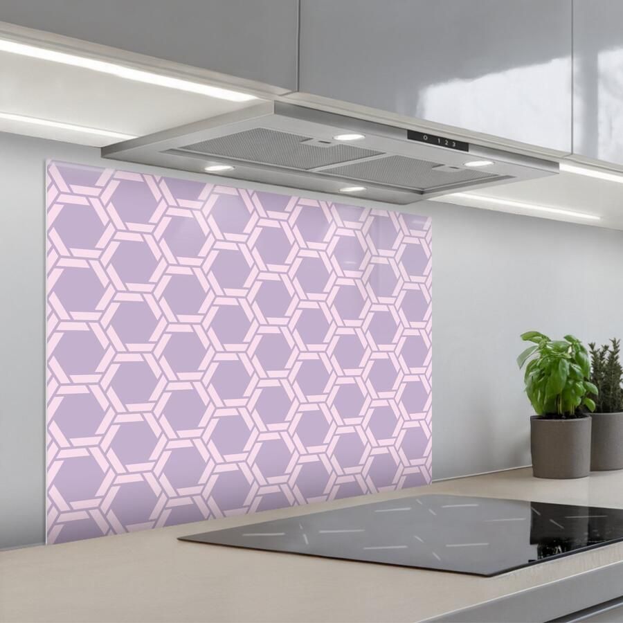 KitchenYeah Spatscherm 90x70 cm Zelfklevende achterwand Patroon Roze Paars Keuken muurbeschermer Spatwand fornuis