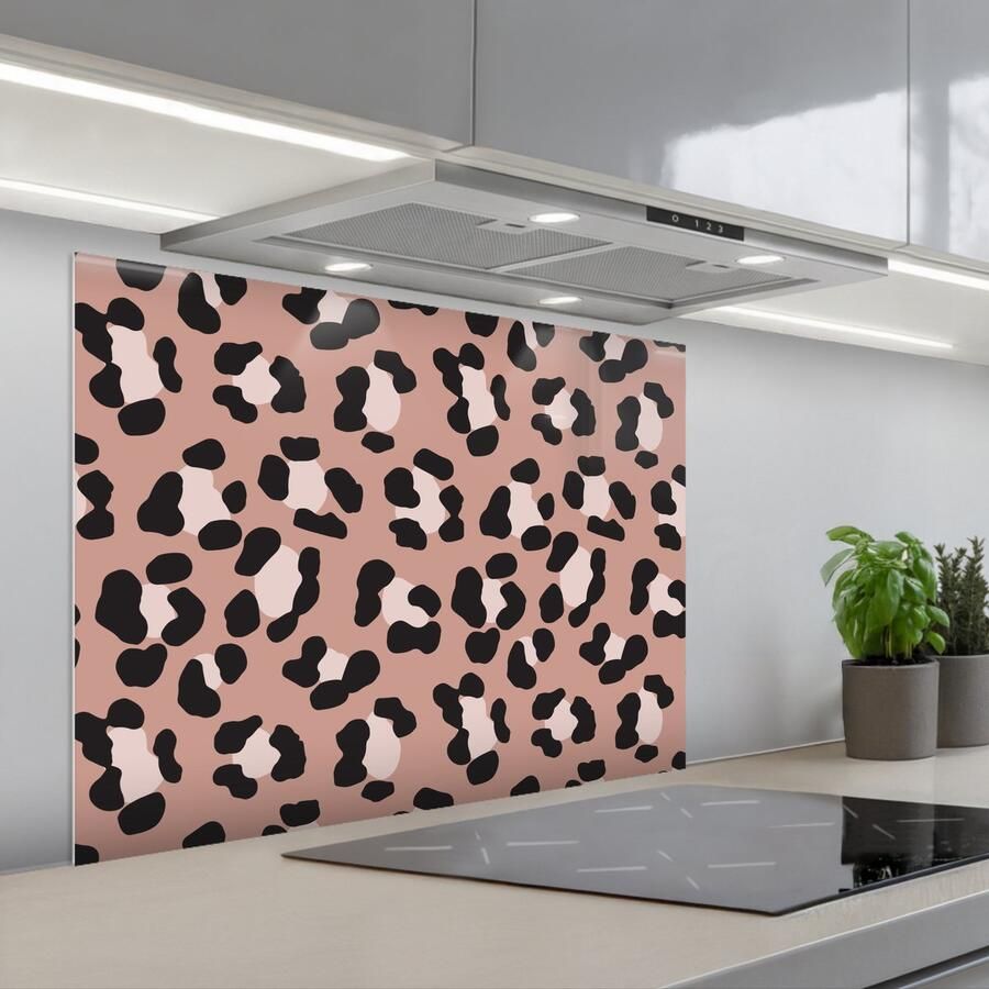 KitchenYeah Spatscherm 80x60 cm Zelfklevende achterwand Terracottakleur Onregelmatig Luipaard Keuken muurbeschermer Spatwand fornuis