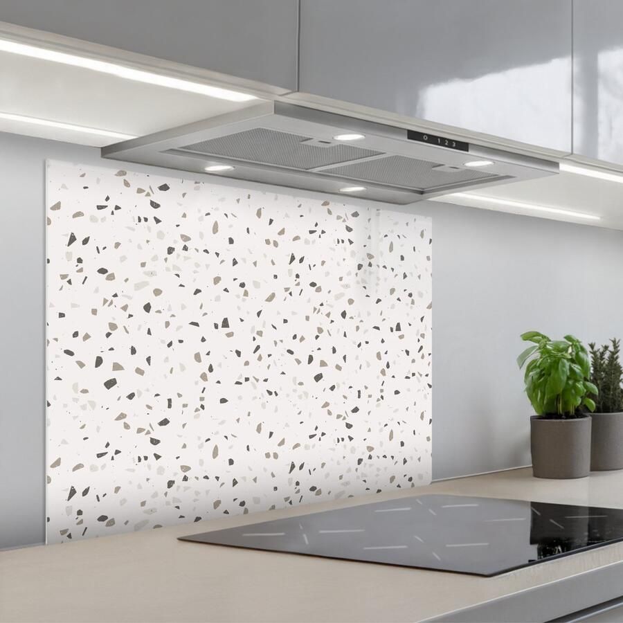 KitchenYeah Spatscherm 80x60 cm Zelfklevende achterwand Terrazzo Patroon Créme Keuken muurbeschermer Spatwand fornuis