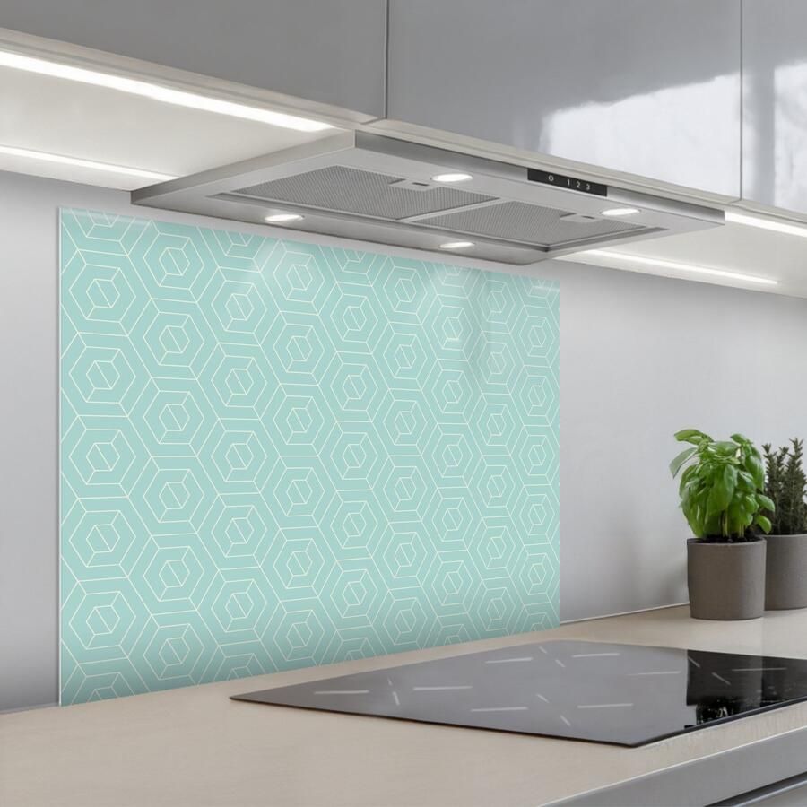 KitchenYeah Spatscherm 80x60 cm Zelfklevende achterwand Turquoise Patroon Lijnen Keuken muurbeschermer Spatwand fornuis