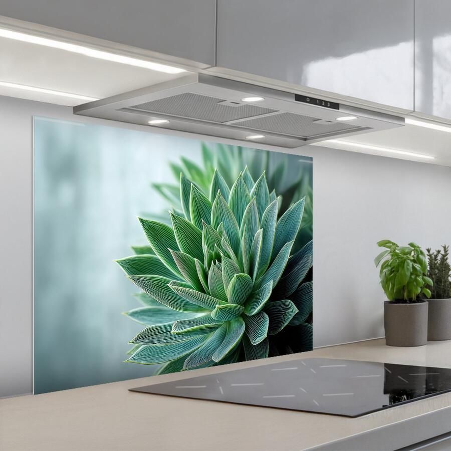 KitchenYeah Spatscherm 80x60 cm Zelfklevende achterwand Vetplant Bladeren Groen Wazig Keuken muurbeschermer Spatwand fornuis