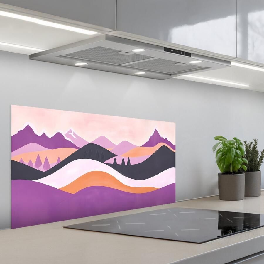 KitchenYeah Spatscherm 80x40 cm Zelfklevende achterwand Abstract Heuvels Bomen Groen Keuken muurbeschermer Spatwand fornuis