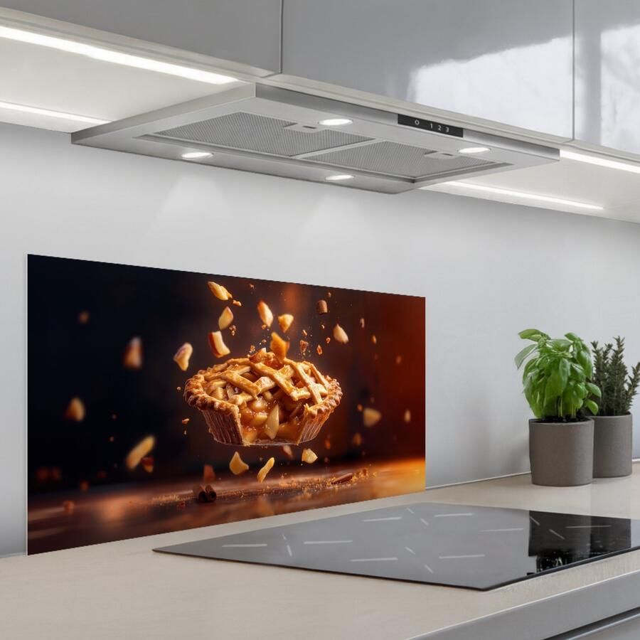KitchenYeah Spatscherm 80x40 cm Zelfklevende achterwand Appel Taart Warm Eten Keuken muurbeschermer Spatwand fornuis