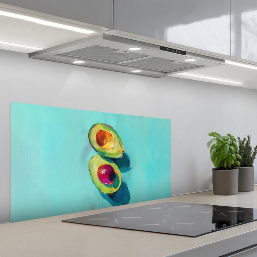 KitchenYeah Spatscherm 80x40 cm Zelfklevende achterwand Avocado Groen Pit Schaduw Keuken muurbeschermer Spatwand fornuis