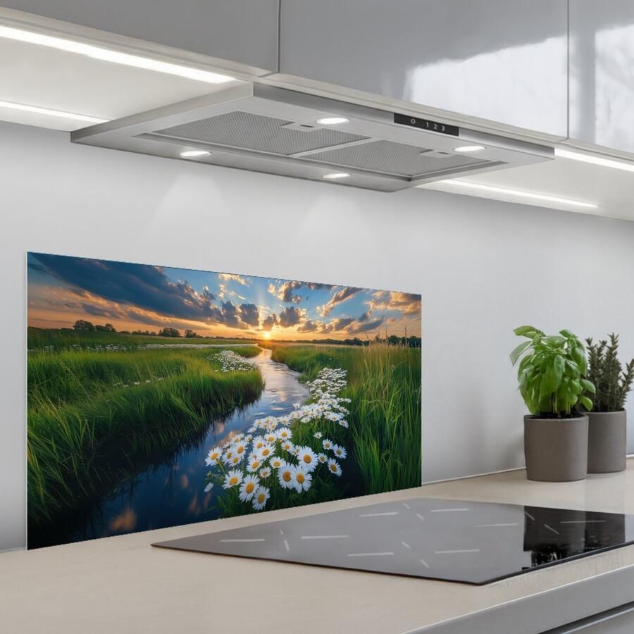 KitchenYeah Spatscherm 90x45 cm Zelfklevende achterwand Beekje Landschap Margriet Keuken muurbeschermer Spatwand fornuis