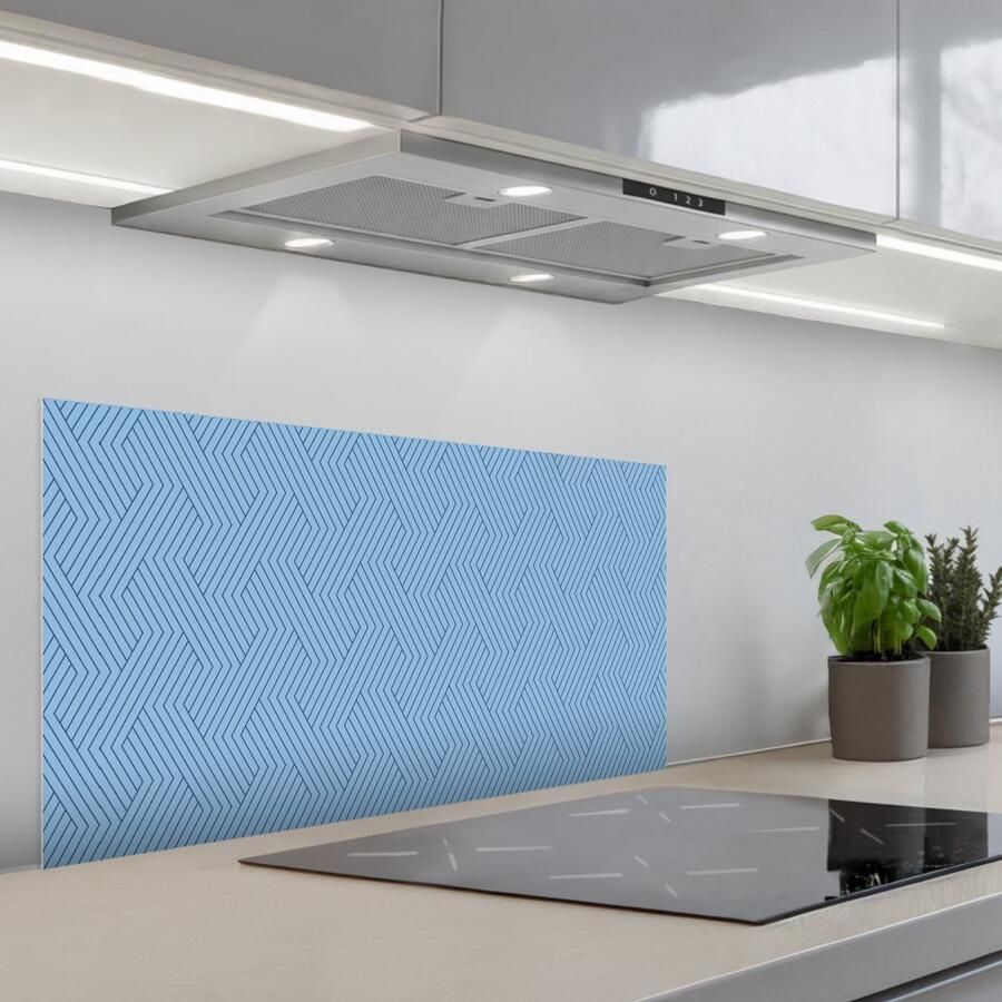 KitchenYeah Spatscherm 90x45 cm Zelfklevende achterwand Donkerblauw Patroon Lijnen Keuken muurbeschermer Spatwand fornuis