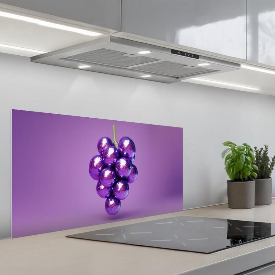 KitchenYeah Spatscherm 80x40 cm Zelfklevende achterwand Druif Disco Glitter Paars Keuken muurbeschermer Spatwand fornuis