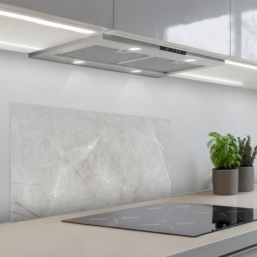 KitchenYeah Spatscherm 90x45 cm Zelfklevende achterwand Grijs Beton print Industrieel Keuken muurbeschermer Spatwand fornuis