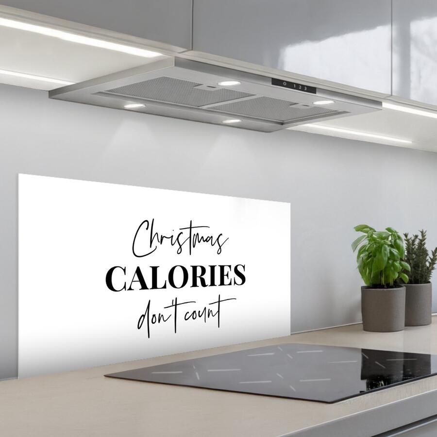 KitchenYeah Spatscherm 80x40 cm Zelfklevende achterwand Kerst quote Winter Christmas calories Wit Keuken muurbeschermer Spatwand fornuis