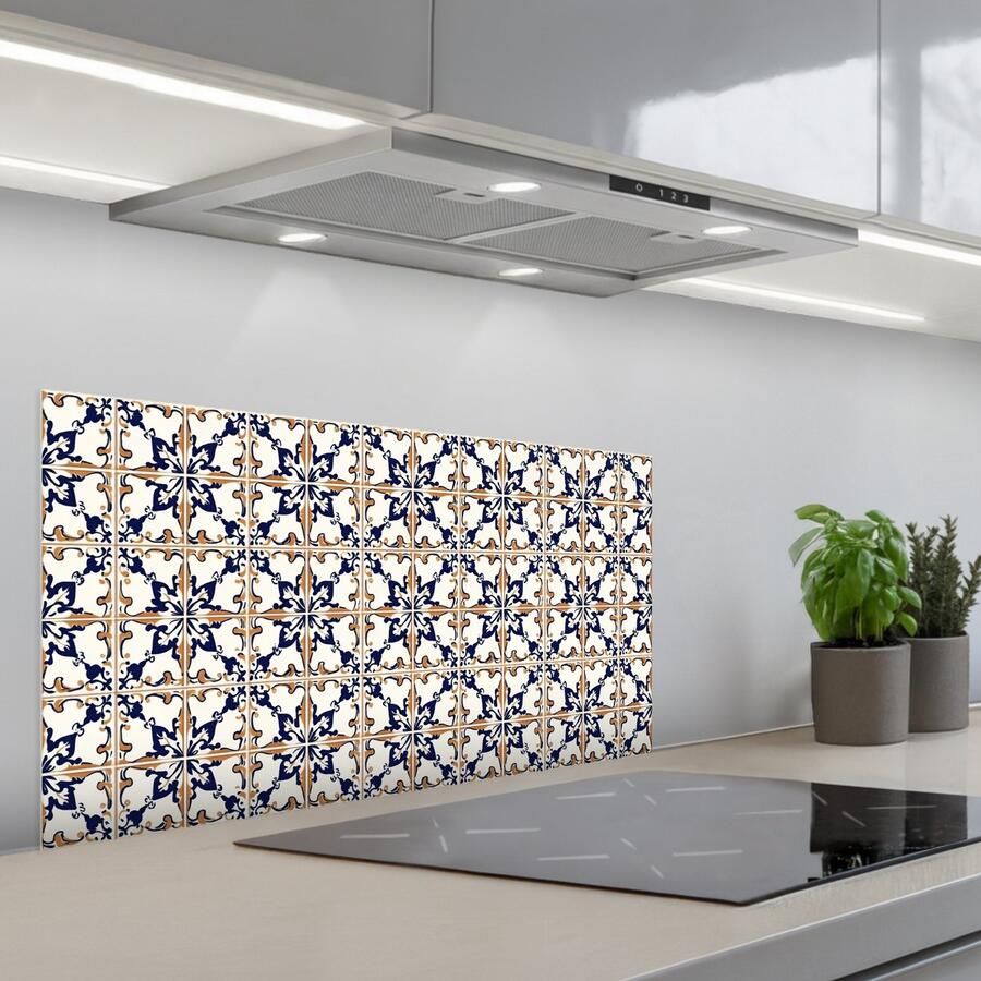 KitchenYeah Spatscherm 80x40 cm Zelfklevende achterwand Klassiek Patroon Kleurrijk Keuken muurbeschermer Spatwand fornuis