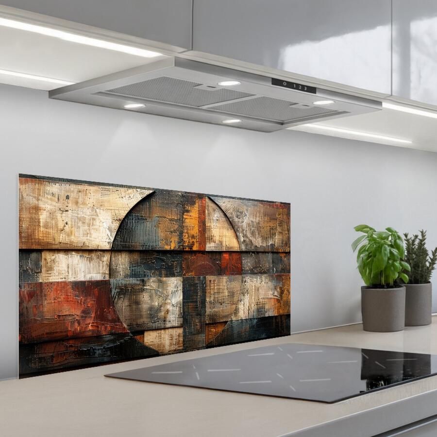 KitchenYeah Spatscherm 80x40 cm Zelfklevende achterwand Kunst Bruin Abstract Hout motief Keuken muurbeschermer Spatwand fornuis - Foto 1