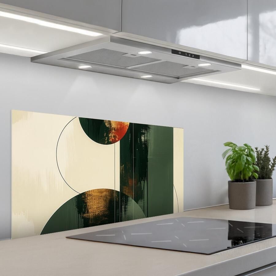 KitchenYeah Spatscherm 90x45 cm Zelfklevende achterwand Kunst Cirkels Modern Abstract Keuken muurbeschermer Spatwand fornuis