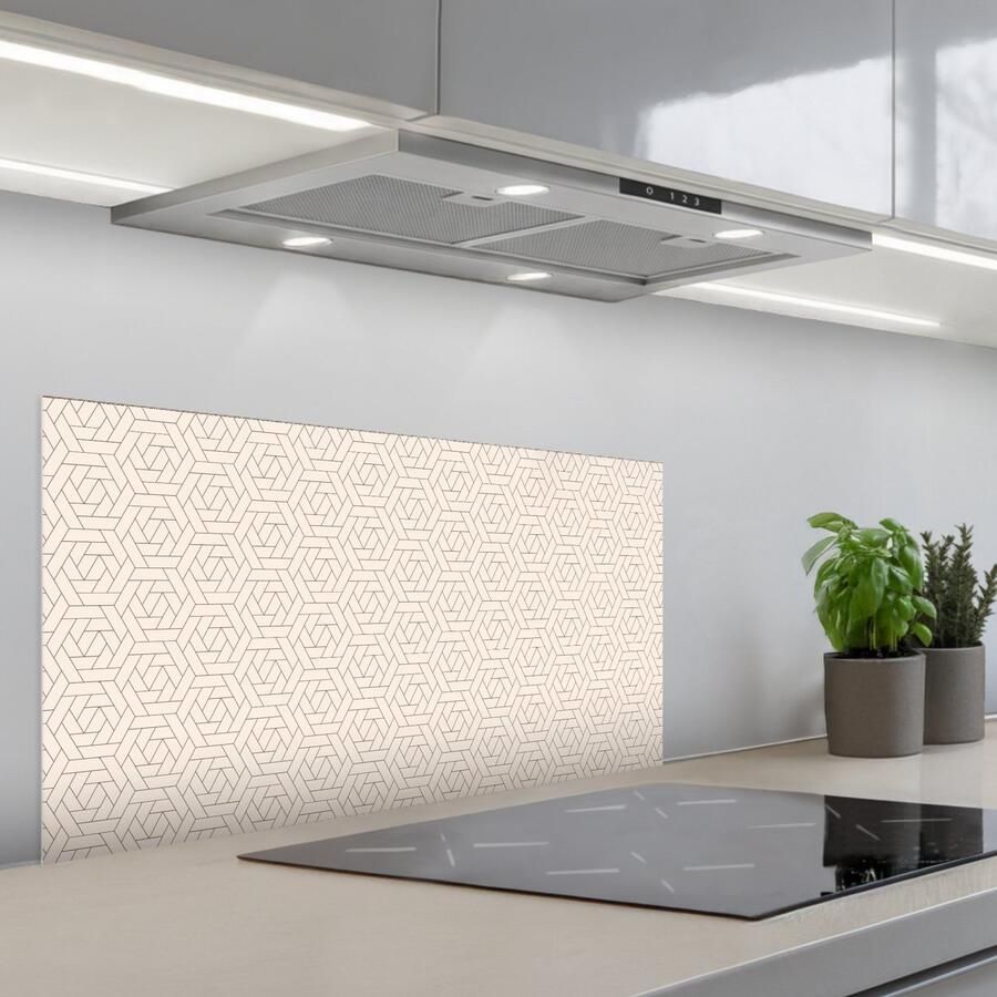 KitchenYeah Spatscherm 90x45 cm Zelfklevende achterwand Patroon Beige Lijnen Bruin Keuken muurbeschermer Spatwand fornuis