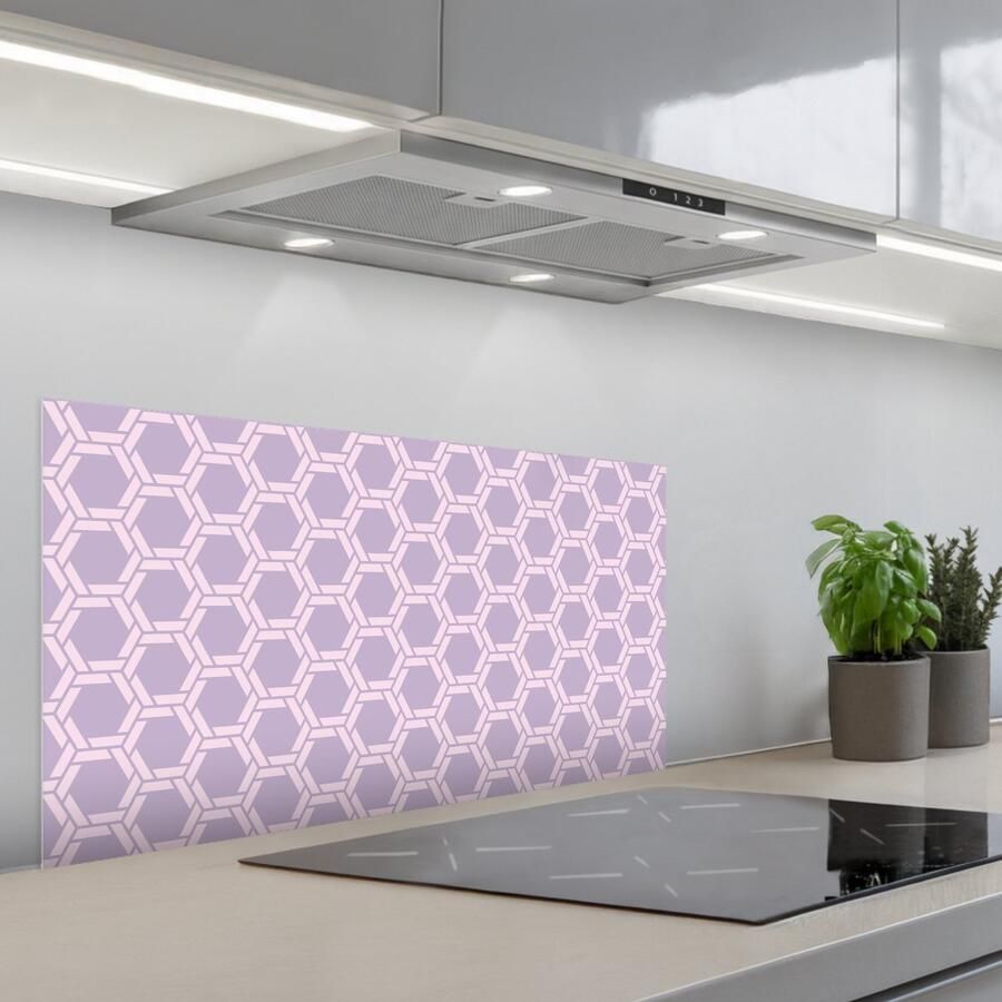 KitchenYeah Spatscherm 90x45 cm Zelfklevende achterwand Patroon Roze Paars Keuken muurbeschermer Spatwand fornuis