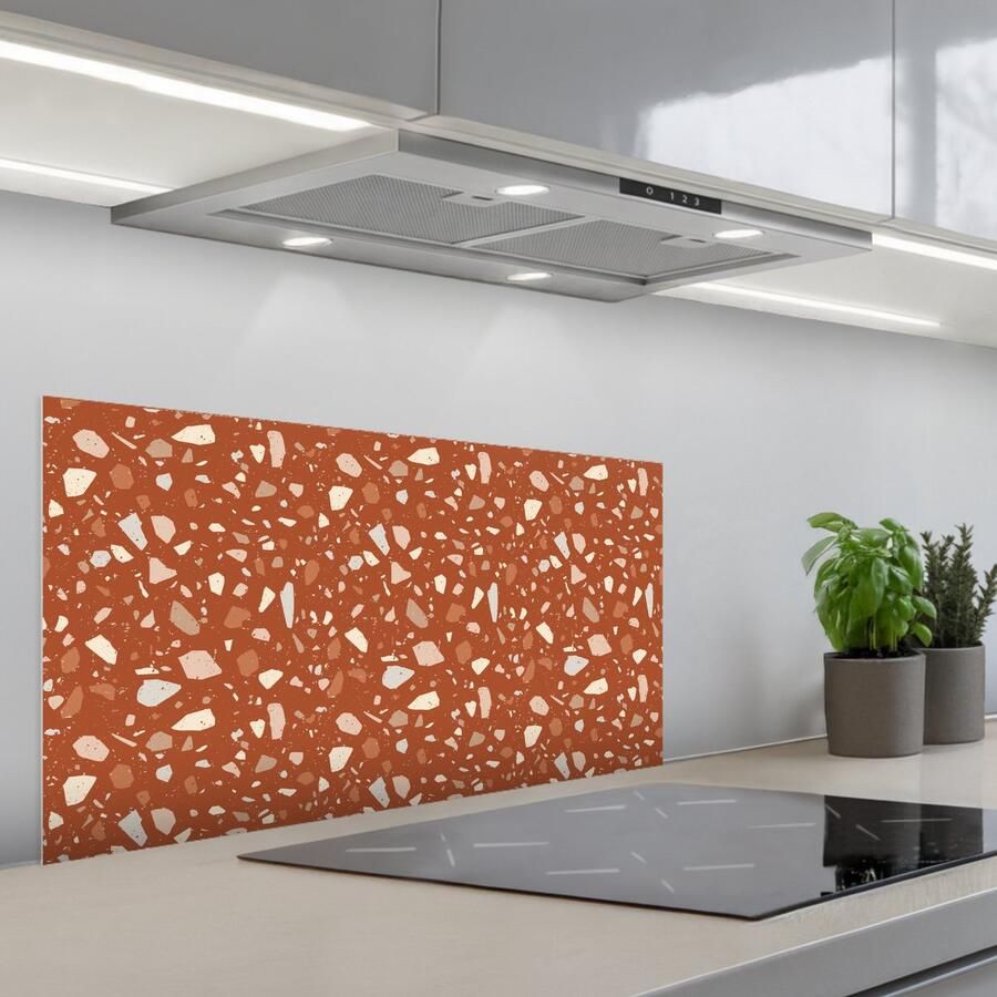 KitchenYeah Spatscherm 90x45 cm Zelfklevende achterwand Terrazzo Patroon Klei Keuken muurbeschermer Spatwand fornuis