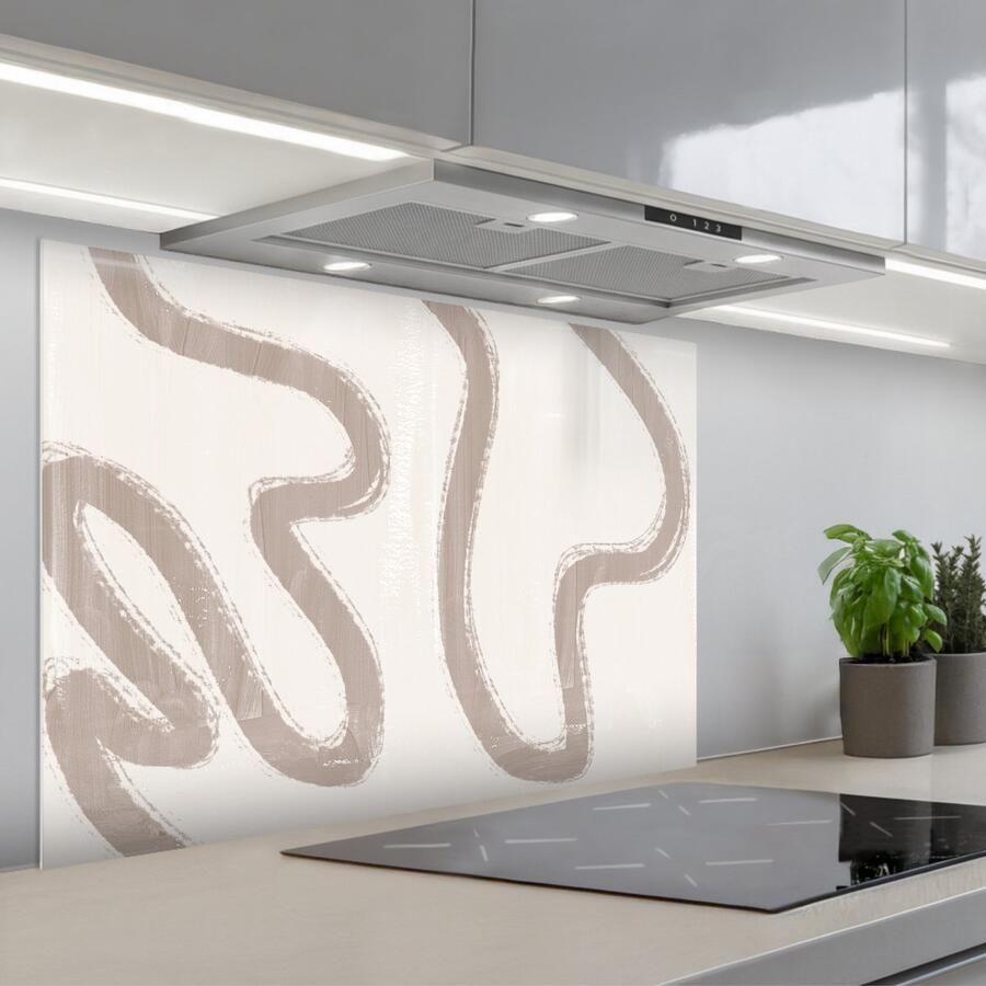 KitchenYeah Spatscherm 90x60 cm Zelfklevende achterwand Abstract Moderne kunst Beige Keuken muurbeschermer Spatwand fornuis - Foto 2