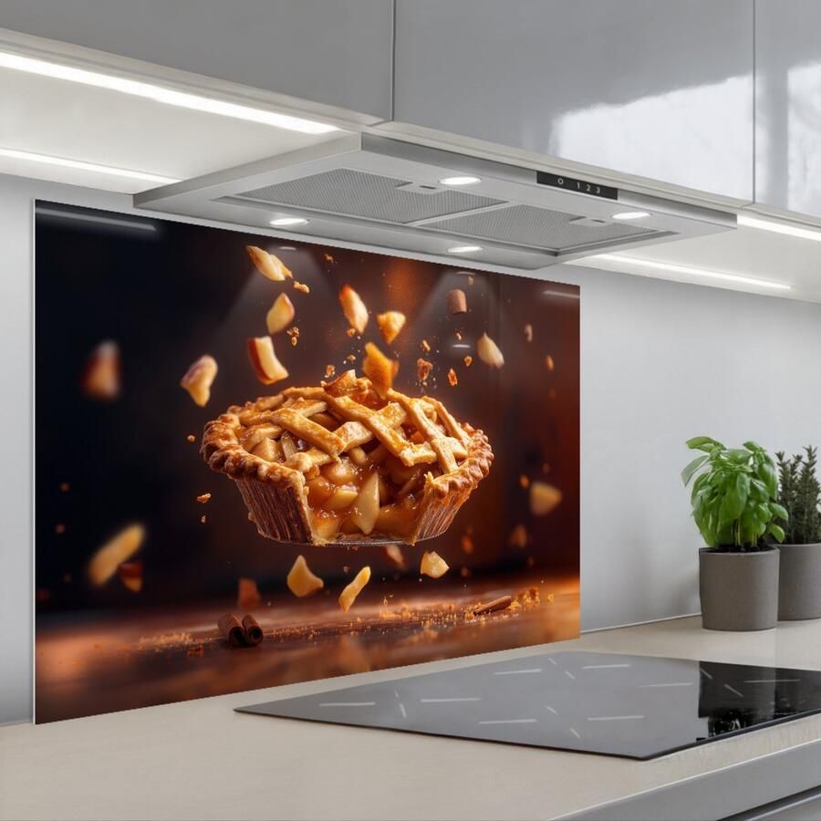 KitchenYeah Spatscherm 80x55 cm Zelfklevende achterwand Appel Taart Warm Eten Keuken muurbeschermer Spatwand fornuis
